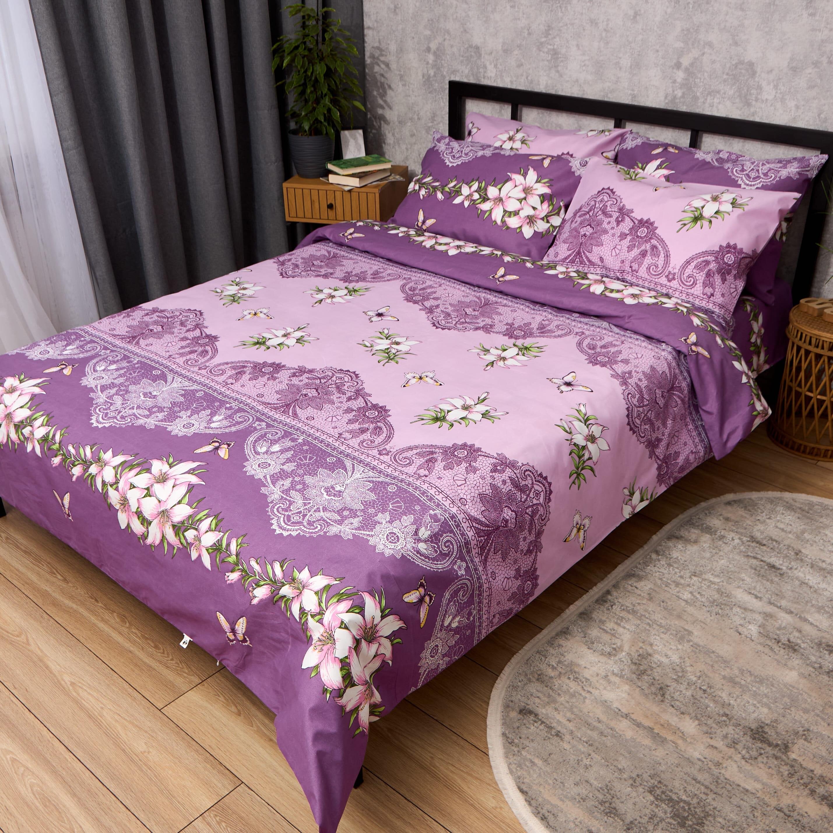 Комплект постельного белья Moon&Star Микросатин Premium Purple Garden евро 200х220 см наволочки 2 шт. (MS-820016217)