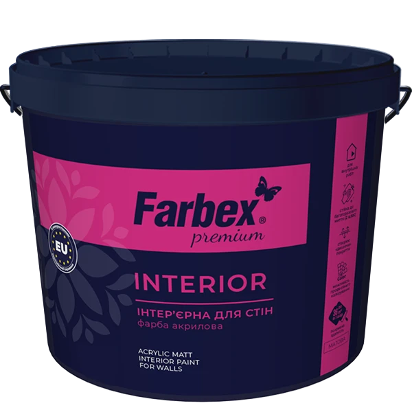 Краска интерьерная высококачественная Farbex ВДА Interior база А 14 кг Белый (2792905934)