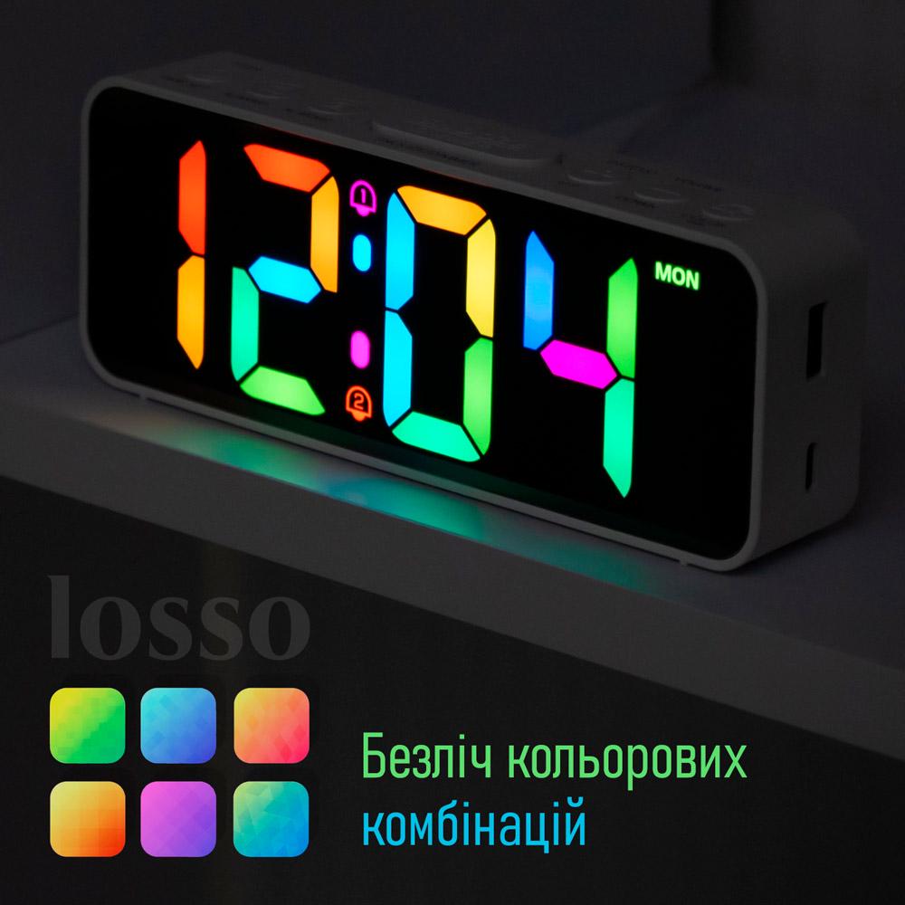 Годинник настільний електронний LOSSO Premium LED Multicolor (444625046) - фото 3