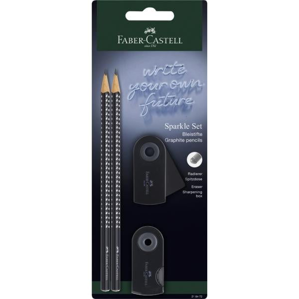 Карандаш чернографитный Faber-Castell GRIP SPARKLE B резинка/точилка 2 шт. Черный (218472) Карандаш чернографитный Faber-Castell GRIP SPARKLE B резинка/точилка 2 шт. Черный (218472)