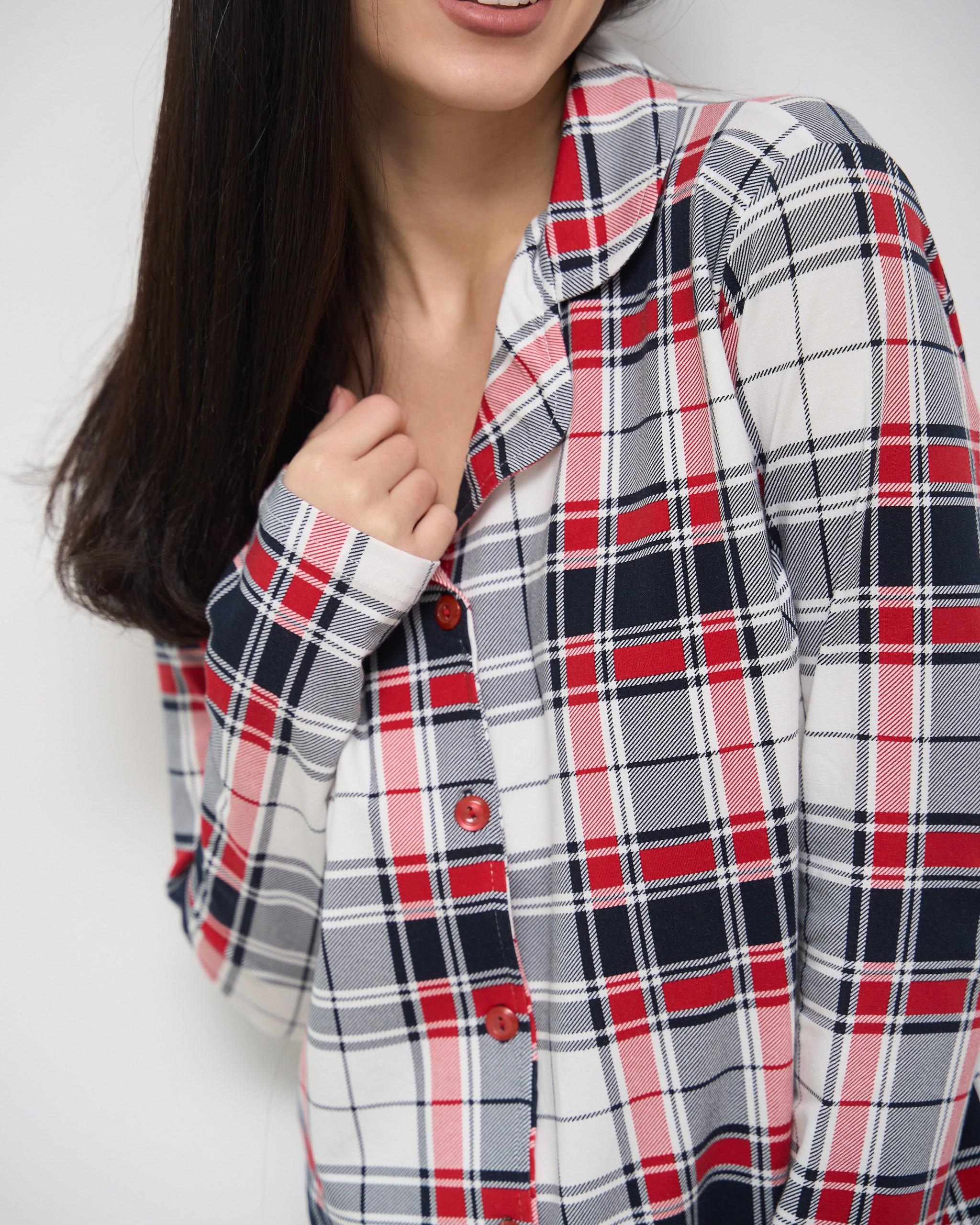 Пижама женская с брюками Клеточка XL Белый (96743) - фото 3 Пижама женская с брюками Клеточка XL Белый (96743) - фото 3