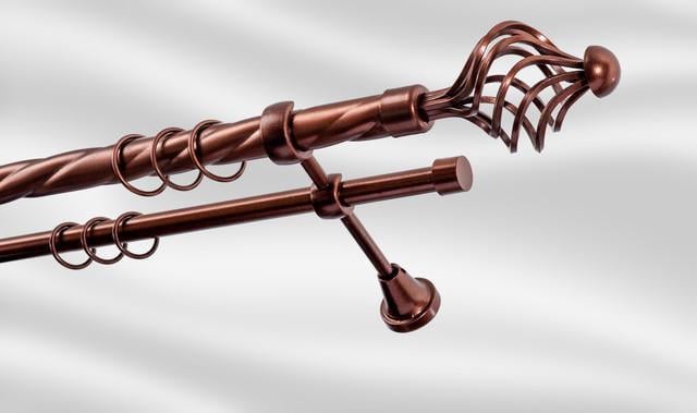 Карниз для шторы Plastidea Арезо металлический двойной витой с прищепками D 25-16 мм 200 см Медь