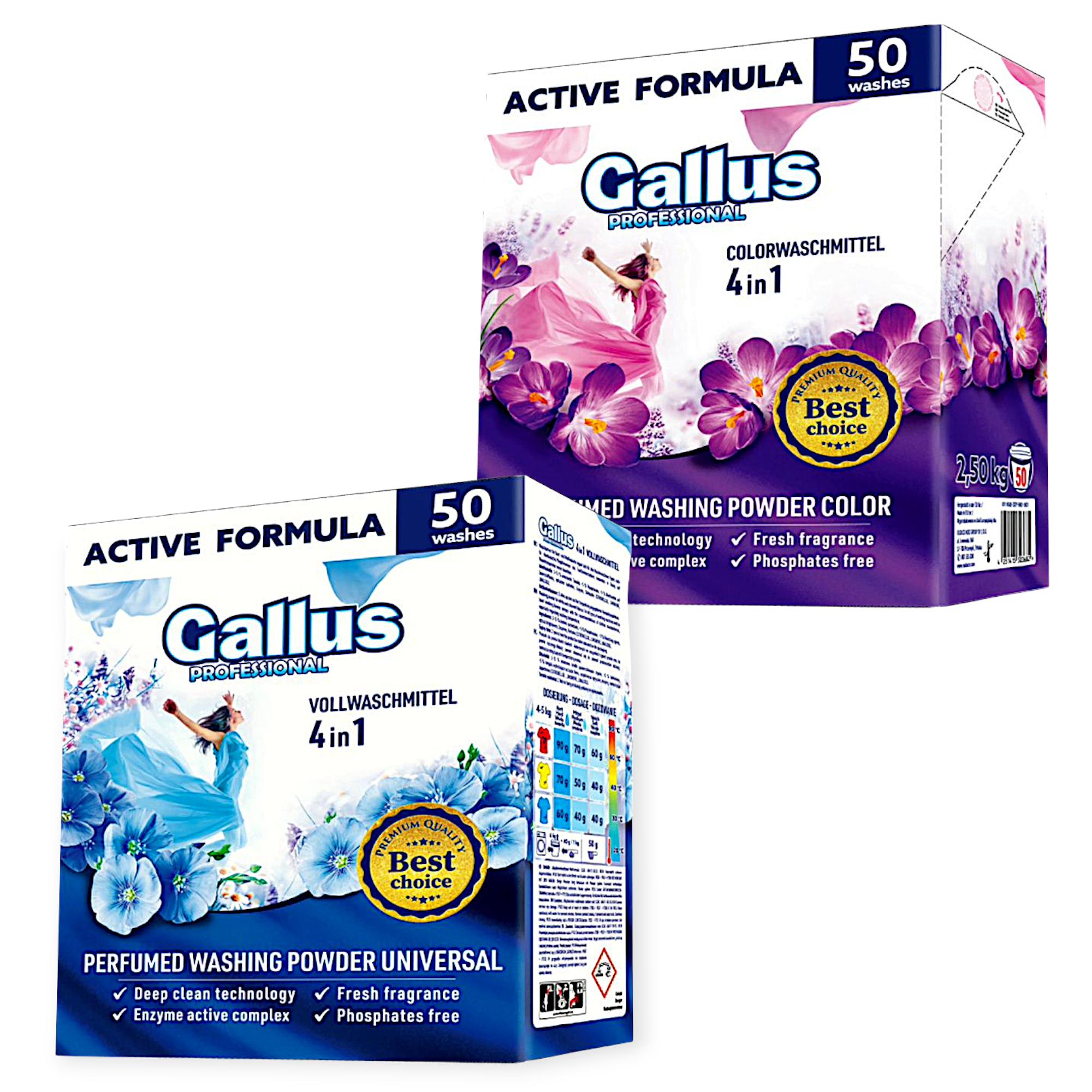 Набор парфюмированных стиральных порошков Gallus Professional 4в1 Universal and Color 2,5 кг 50 циклов стирки 2 шт. (303675/82)
