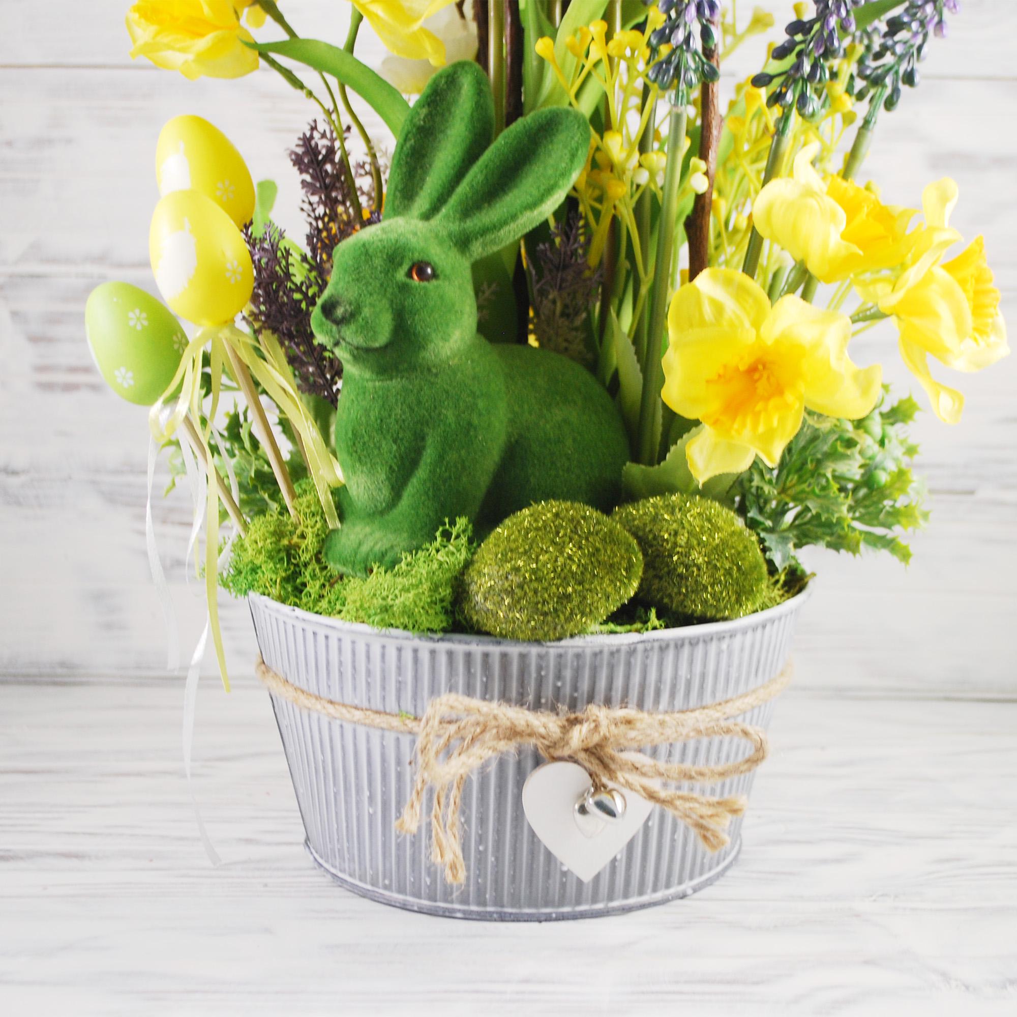 Весняна Великодня композиція в металевому кашпо 46 см Жовтий/Зелений/Білий (6550761) - фото 3