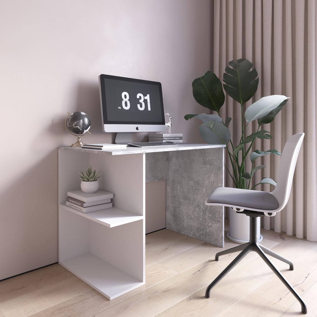 Стіл комп’ютерний Вайс D-7 1000х600х755 мм Бетон/Білий (30636368) - фото 1 Стіл комп’ютерний Вайс D-7 1000х600х755 мм Бетон/Білий (30636368) - фото 1