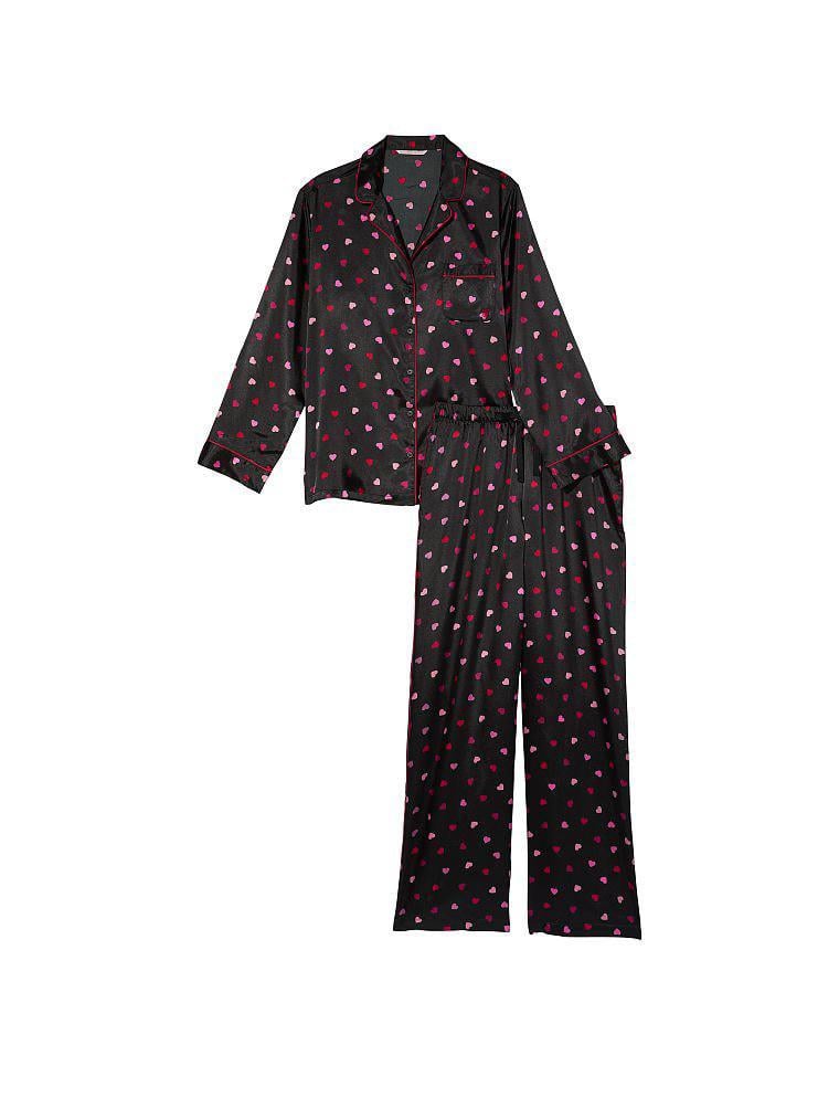 Піжама жіноча сатинова Victoria's Secret Satin Long Pajama Set XS Чорний (13125534) - фото 2