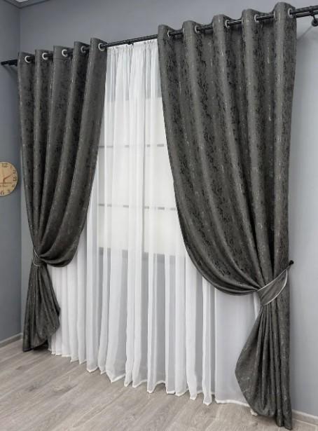 Шторы на люверсах Pavliani лен/мрамор 1,5х2,5 м 2 шт. Графитовый (1667ш 37-0170) - фото 4 Шторы на люверсах Pavliani лен/мрамор 1,5х2,5 м 2 шт. Графитовый (1667ш 37-0170) - фото 4