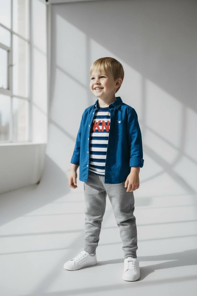 Комплект DKNY рубашка/футболка/штаны 110 см Синий/Серый Комплект DKNY рубашка/футболка/штаны 110 см Синий/Серый