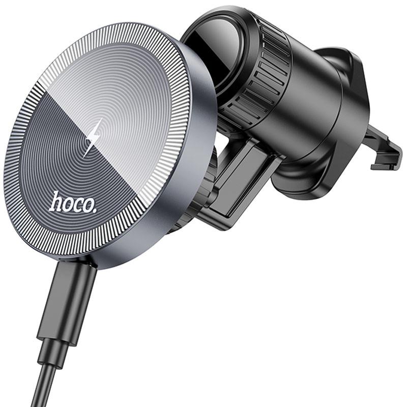 Автотримач із бездротовим зарядним пристроєм Hoco HW6 Vision metal magnetic Black/Metal gray (00000067558_1)