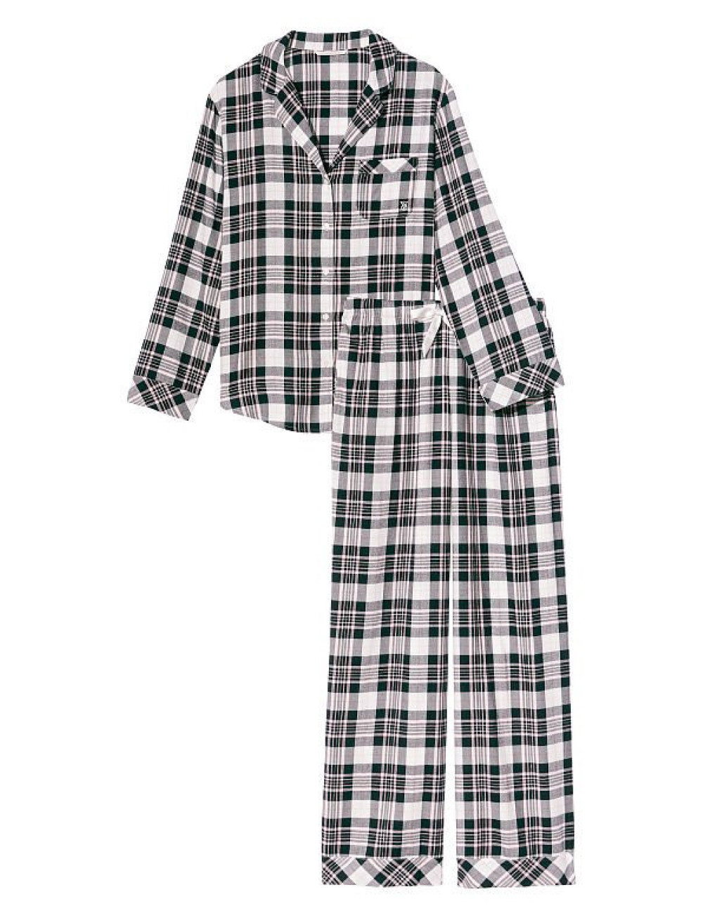 Піжама жіноча Victoria's Secret Flannel Long Pajama Set фланелева у клітинку M Чорно-білий (15338942) - фото 3