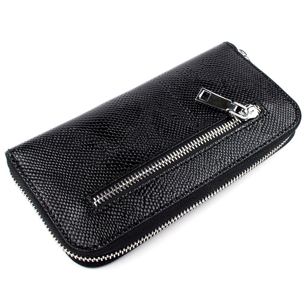 Кошелек женский лаковый LIKA-2 Питон на молнии Черный