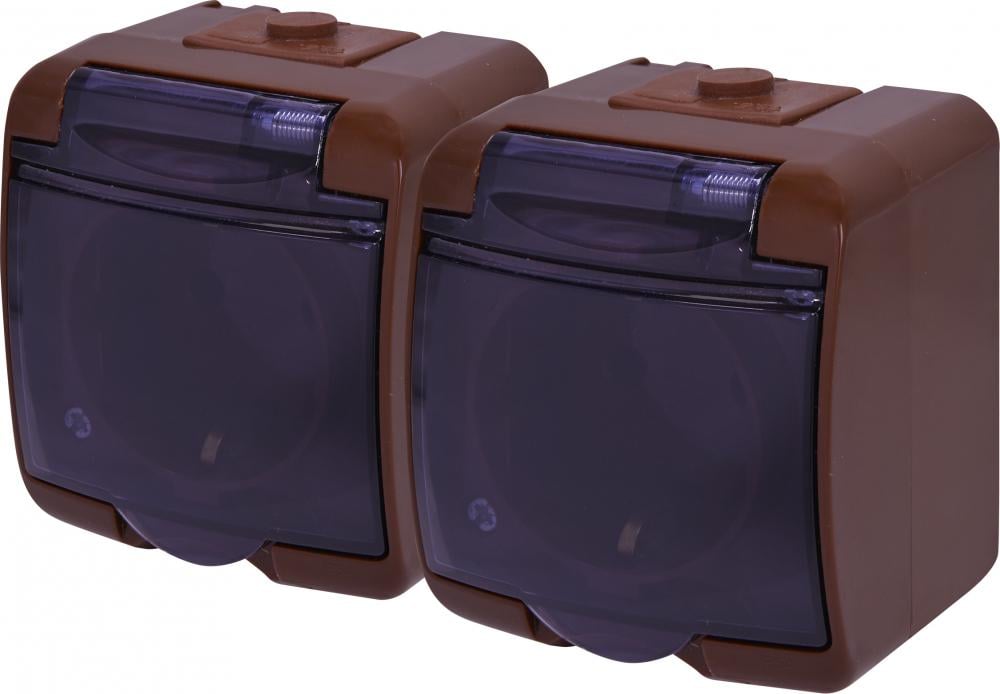 Розетка зовнішня подвійна ETI RHE-2sd-KR із заземленням/прозорою кришкою IP54 Коричневий (4668053)