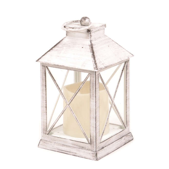 Подсвечник-фонарь со свечой LED Бело-черный (OR-PL6053C-2)