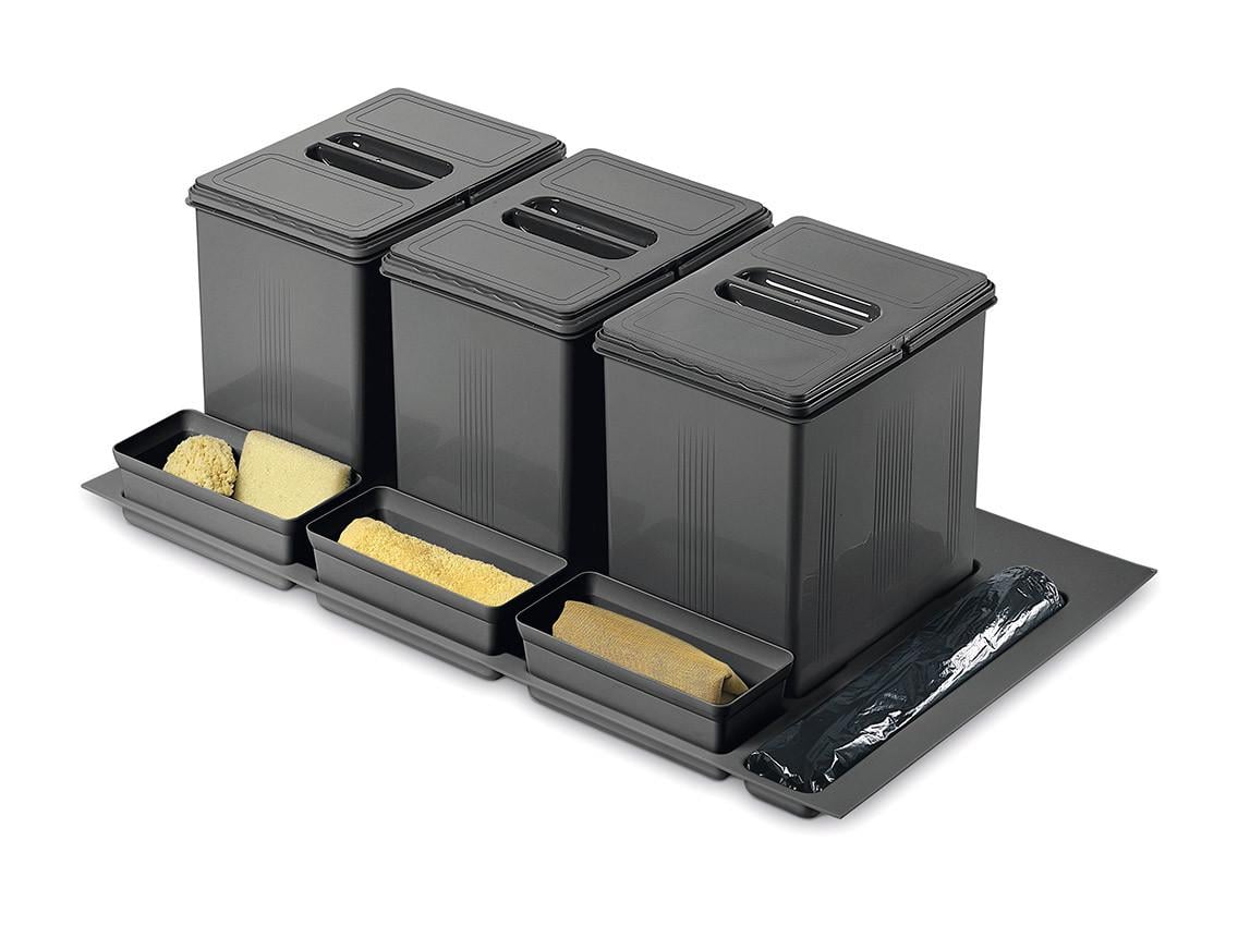 Система утилизации мусора фасад 900 INOXA 97DA/903 ардезия 1 поддон 3 ведра 16 л 3 лотка