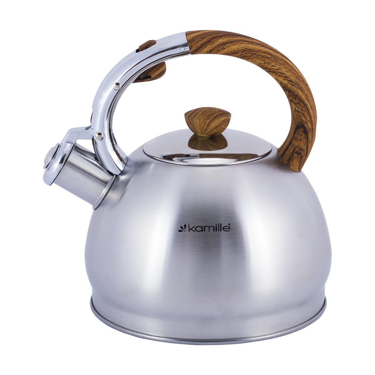 Чайник со свистком Kamille KM-0694N из нержавеющей стали 2 л Стальной/Коричневый (150-84-069N) - фото 3 Чайник со свистком Kamille KM-0694N из нержавеющей стали 2 л Стальной/Коричневый (150-84-069N) - фото 3