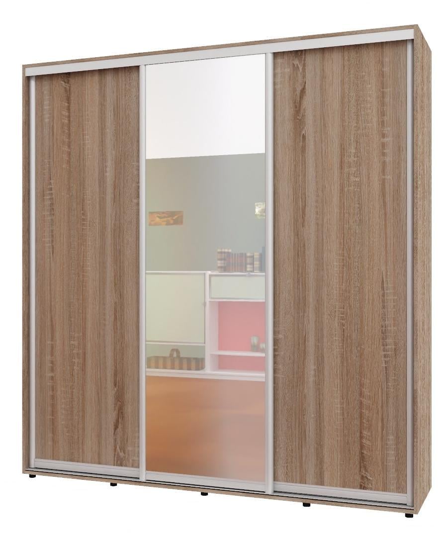 Шкаф-купе трехдверный Алекса ШК-05 ДСП/зеркало/ДСП 230x70x210 см Дуб Сонома трюфель