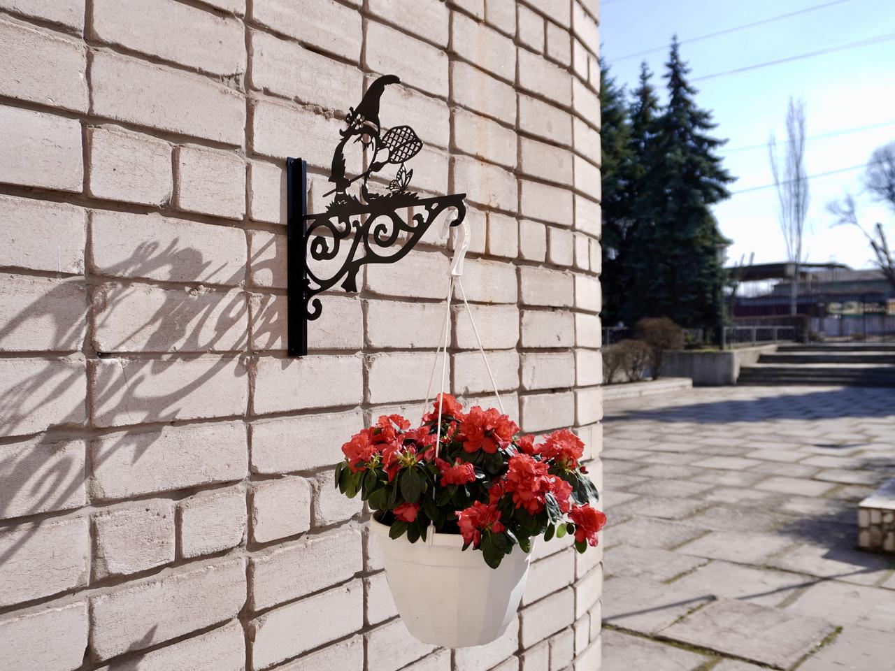 Кронштейн Гном для кашпо с цветами метал Черный (Б006) - фото 9