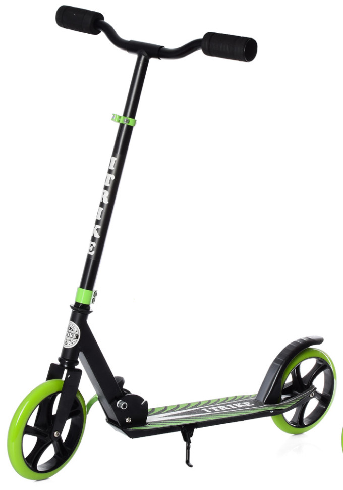 Самокат iTrike двоколісний/складний/поліуретанові колеса Чорний/Зелений (DS-171-S-308)