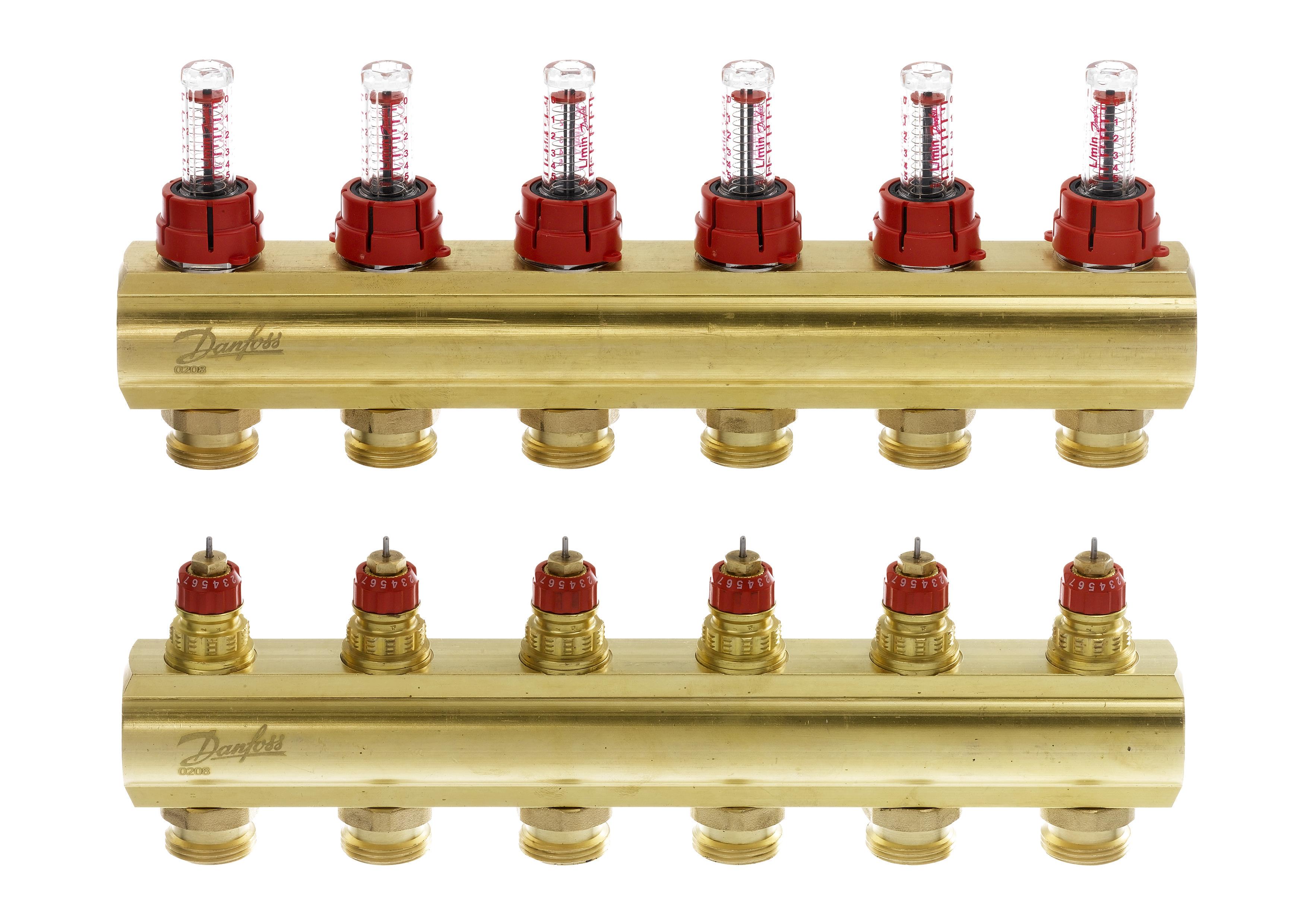 Коллектор Danfoss FHF 6/6 с ротаметрами латунный (ERC-088U0526)