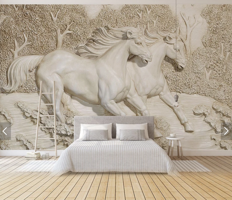 Фотообои флизелиновые 3D для спальни/зала/кухни моющиеся Лошади и рельеф