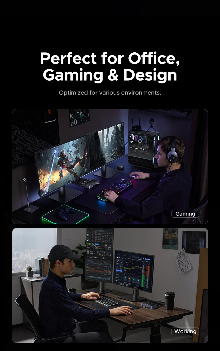 Комутатор UGREEN DP to DP 2in2 з можливістю спільного використання 2 ПК Black (55851) - фото 11