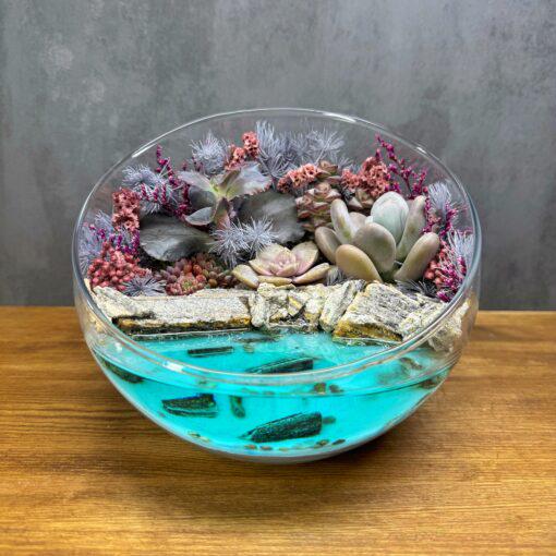 Флораріум з сукулентами та імітацією водойми Солодкі сни 18 см Флораріум з сукулентами та імітацією водойми Солодкі сни 18 см
