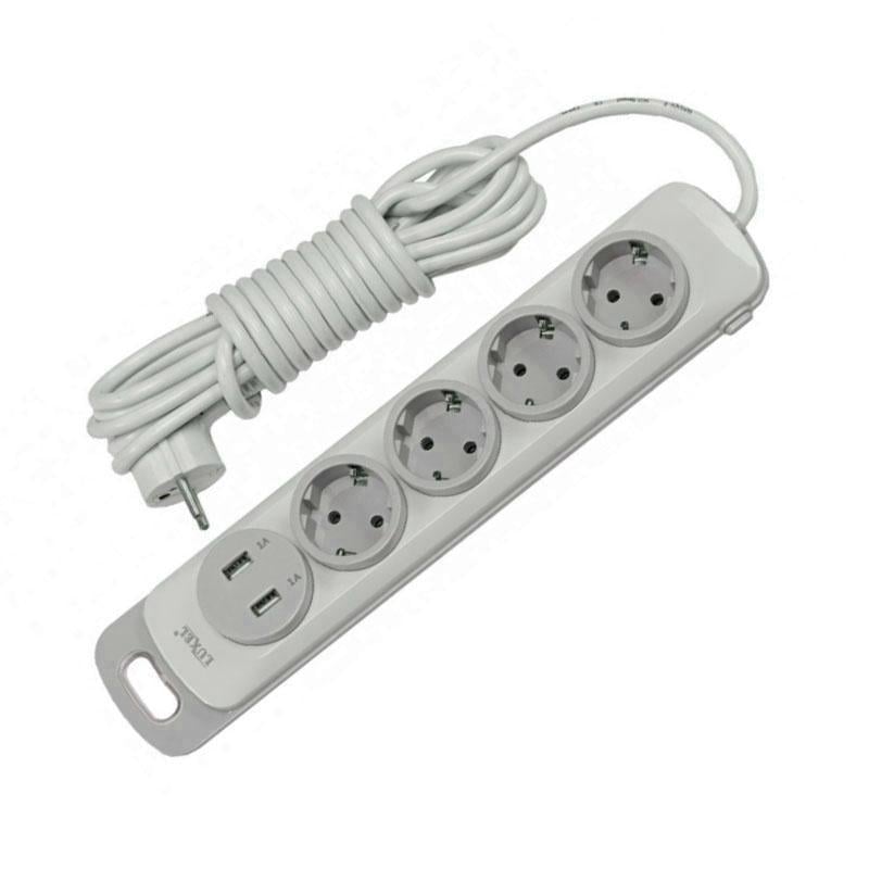 Подовжувач чотиримісний мережевий Luxel Nota 2хUSB з заземленням та вимикачем 5 м (27848763)