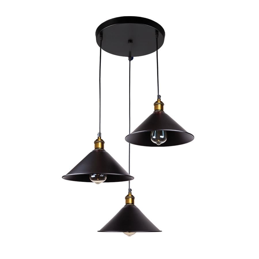 Світильник підвісний Levistella 752839F-3 BK 300 з трьома металевими плафонами конусними Чорний (2674651140)