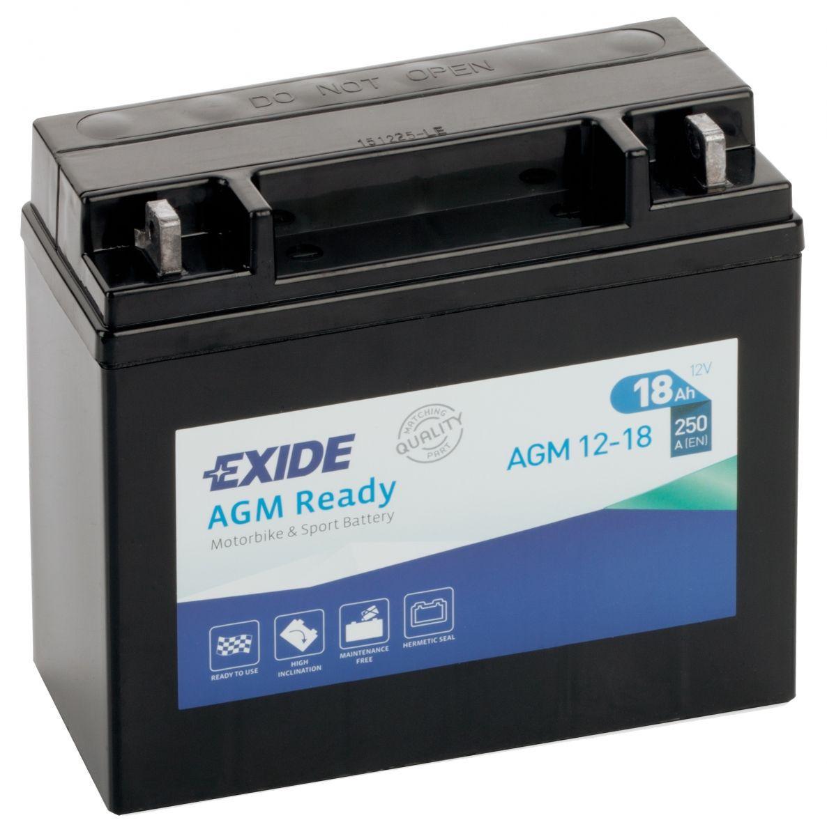 Мото акумулятор EXIDE Ready AGM EN 6СТ-18Ah АзЕ 12В 250А (AGM12-18)