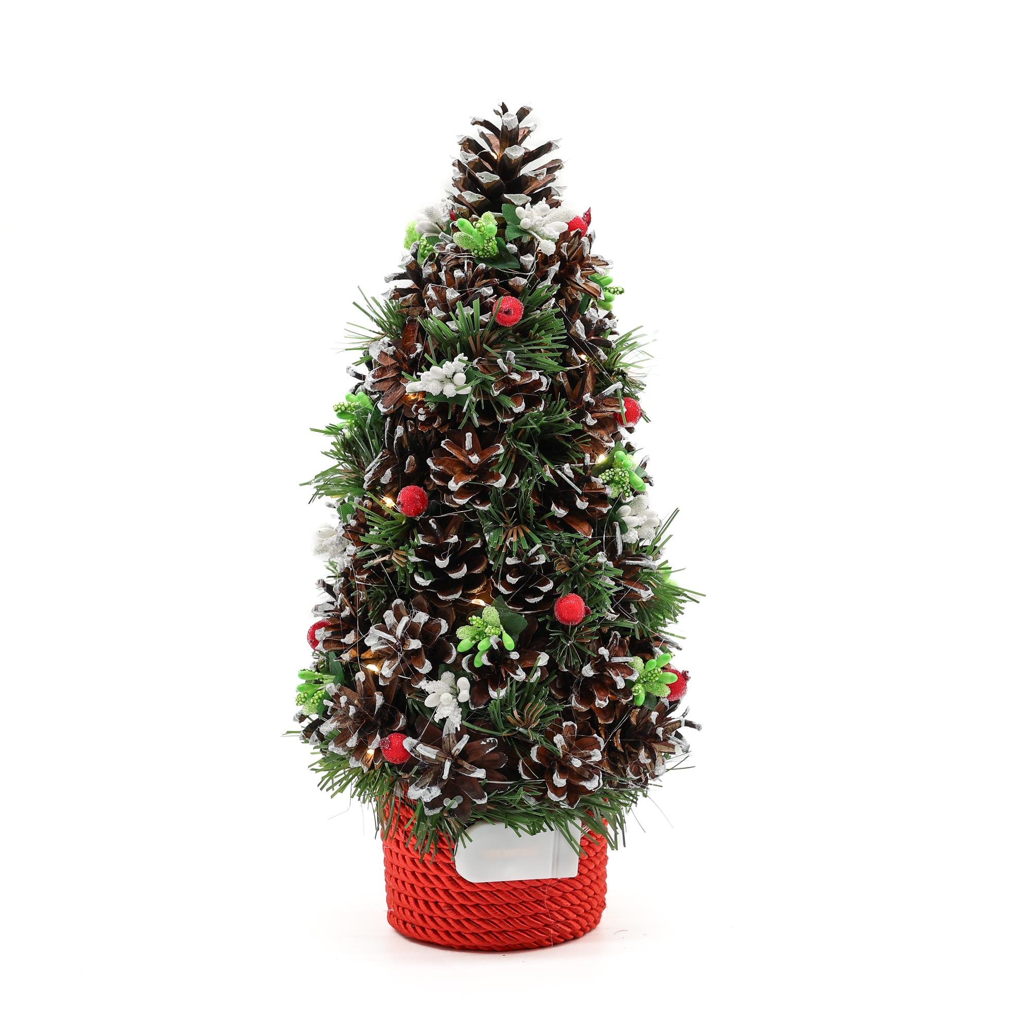 Елка декоративная ДАЙС из шишек и декора на подставке с лед подсветкой 35 см (Е3506Л)