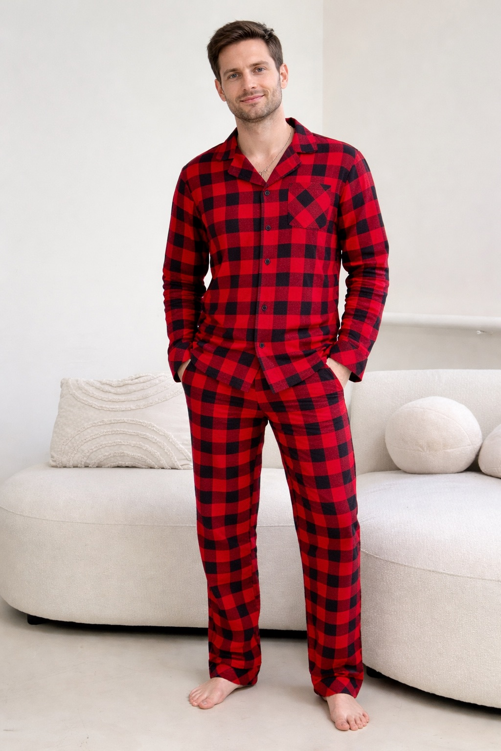 Пижама мужская COSY Holly Jolly брюки/рубашка клетка с фланели L Красно-черный (HJFRBF2827)