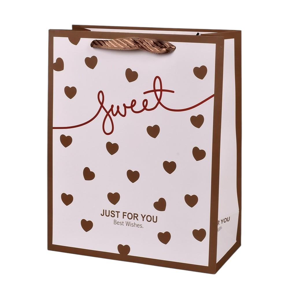 Подарунковий пакет Just for You R98580-M 26х32х12 см Білий з коричневим (34964912)