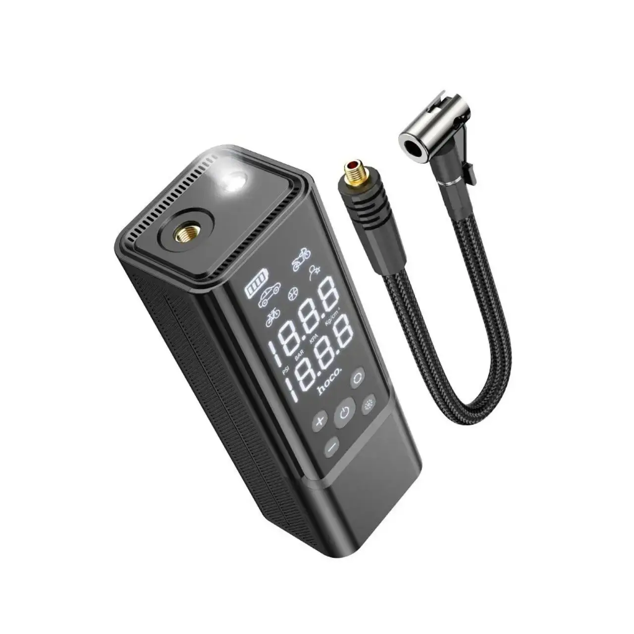 Компрессор автомобильный Hoco ZP7 Maddy аккумуляторный для шин с фонариком и повербанком (29088651) Компрессор автомобильный Hoco ZP7 Maddy аккумуляторный для шин с фонариком и повербанком (29088651)