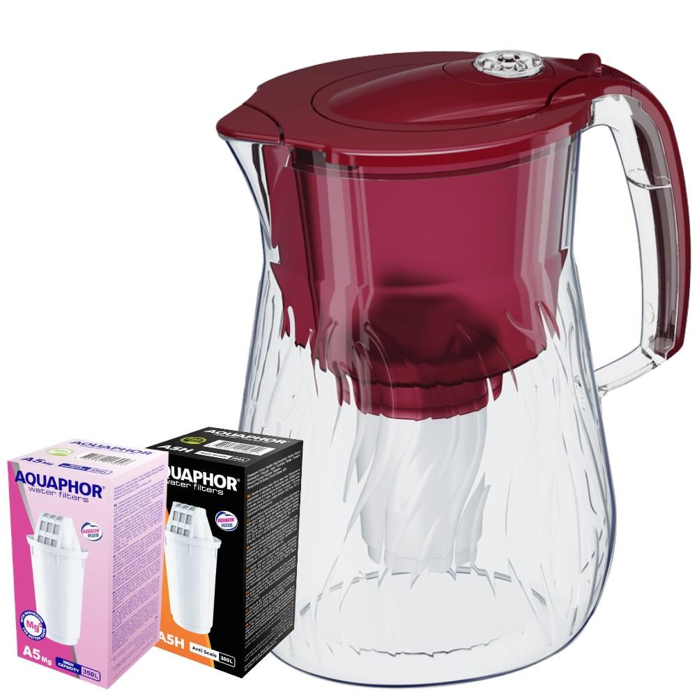 Фильтр-кувшин Аквафор Орлеан с двумя модулями: А5Mg, А5Н вишневый