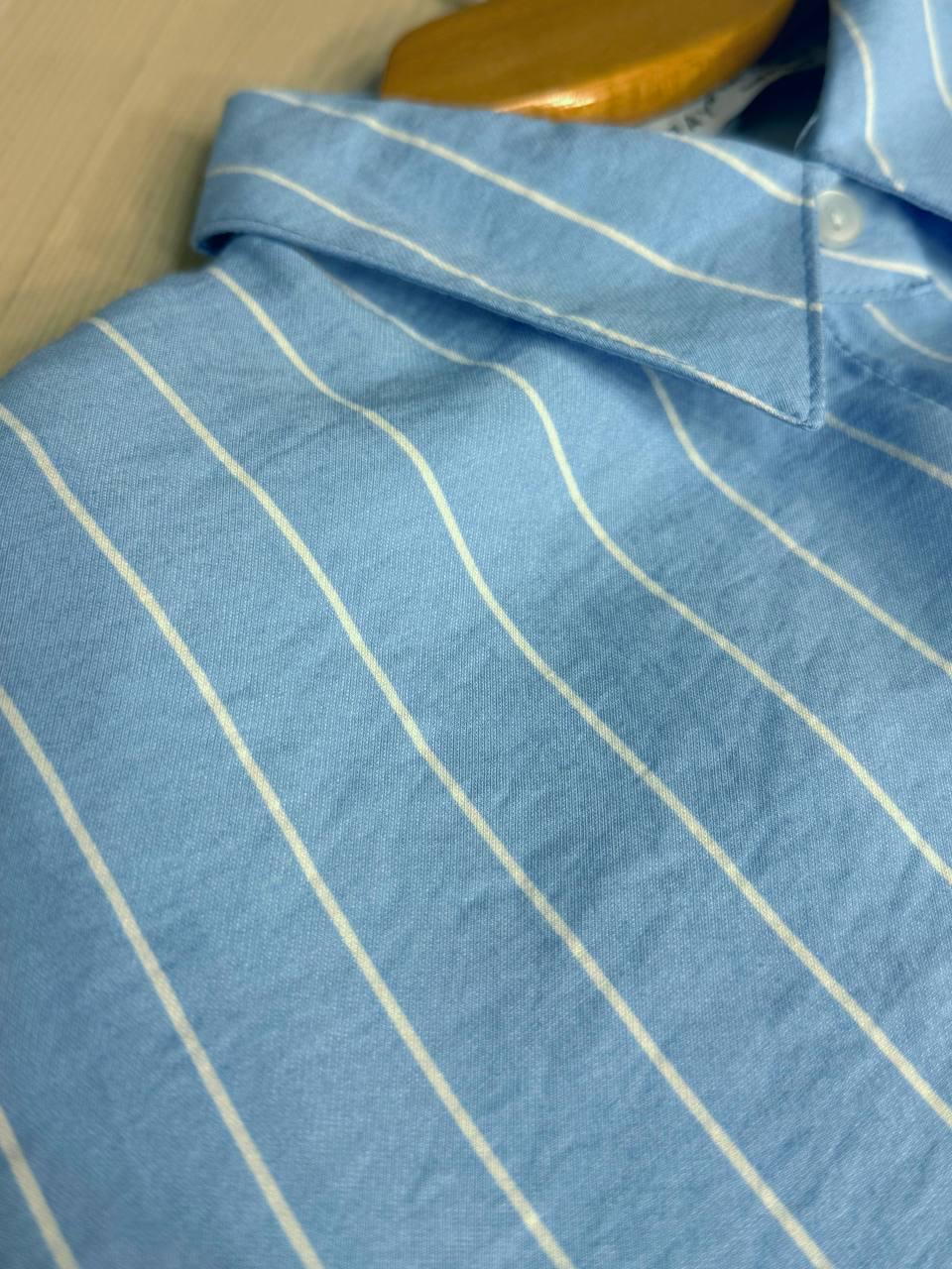 Сорочка жіноча MIX RAY 4447 укорочена з кишенею у тонку смужку M Блакитний (1398) - фото 3 Сорочка жіноча MIX RAY 4447 укорочена з кишенею у тонку смужку M Блакитний (1398) - фото 3