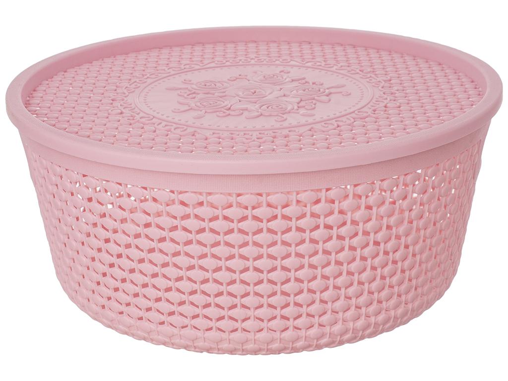 Кошик з кришкою 26х12 см Рожевий (MMS-R29486) - фото 1 Кошик з кришкою 26х12 см Рожевий (MMS-R29486) - фото 1