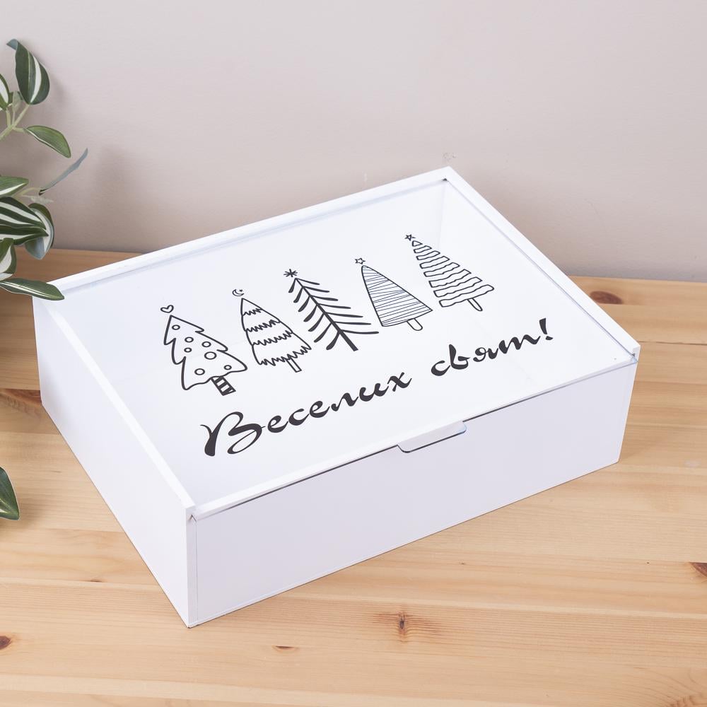 Коробка прямоугольная "Веселих свят" 32 см Белый (7087-3)