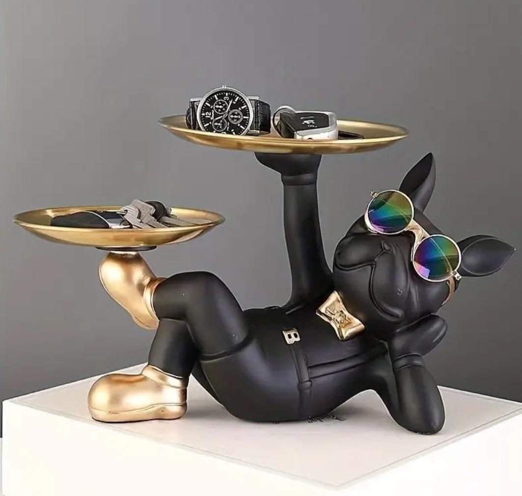 Статуетка ключниця-цукерниця Бульдог 33 см Чорний - фото 6