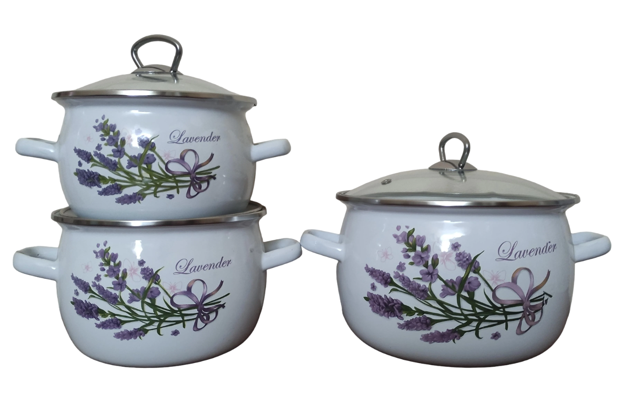 Набор кастрюль Букет лаванды со стеклянными крышками 3 шт. (14614292)