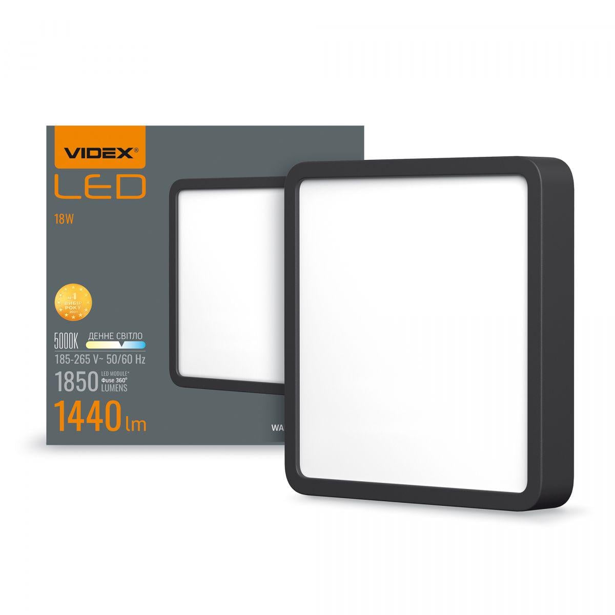 Светильник накладной LED Videx 18W 5000K квадрат Black