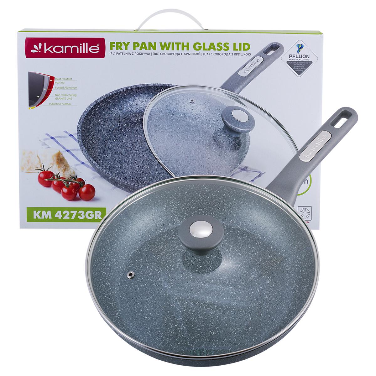 Сковорода Kamille KM-4273GR с гранитным покрытием и крышкой 28 см (1883388250)