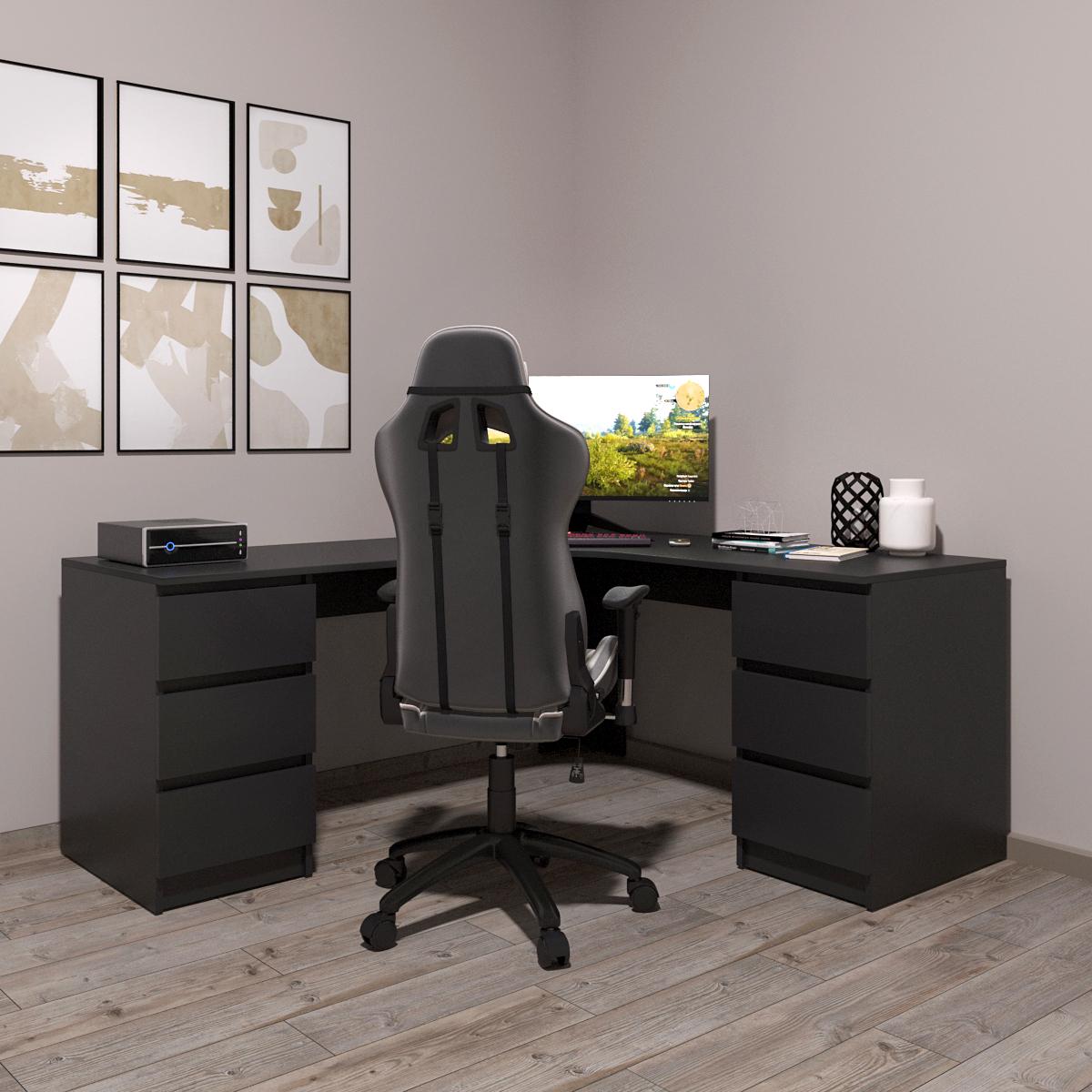 Письменный угловой стол Mebellini Леон 1400/1400х750х600 мм Черный (арт.SKEP1000-124) - фото 1 Письменный угловой стол Mebellini Леон 1400/1400х750х600 мм Черный (арт.SKEP1000-124) - фото 1