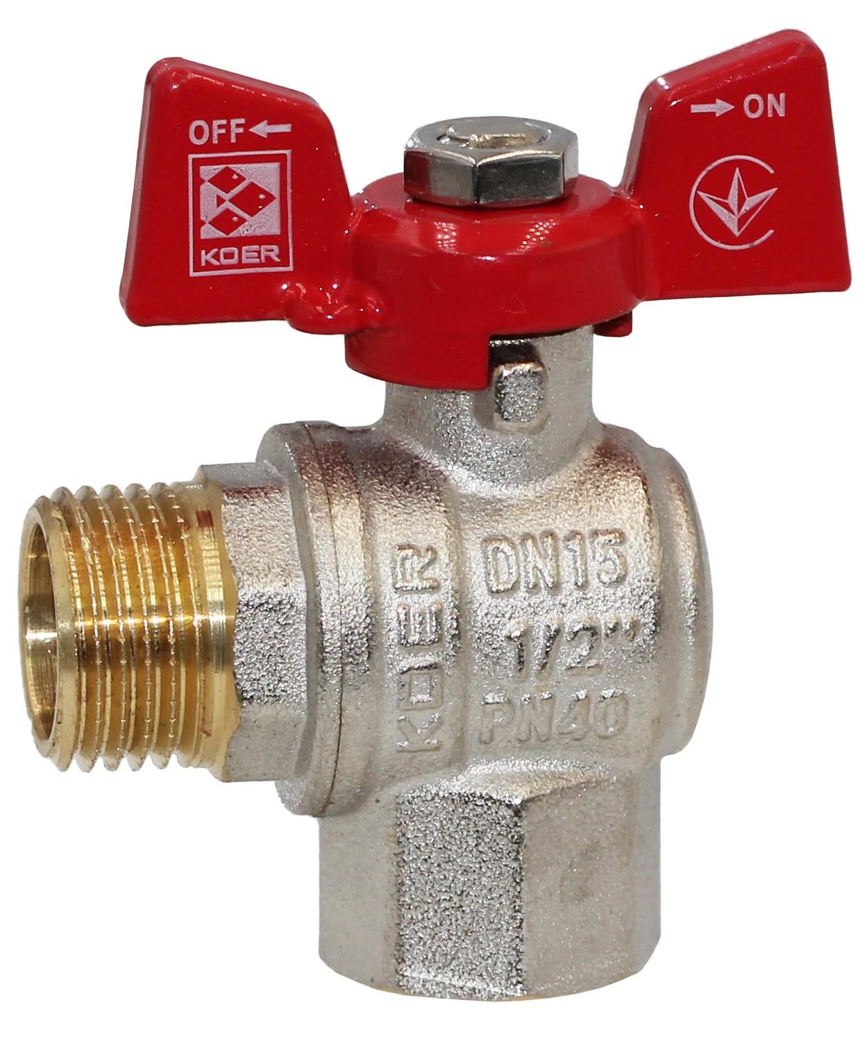 Кран кульовий кутовий KOER KR.208 PN40 1/2" ВН Червоний (KR2805) Кран кульовий кутовий KOER KR.208 PN40 1/2" ВН Червоний (KR2805)