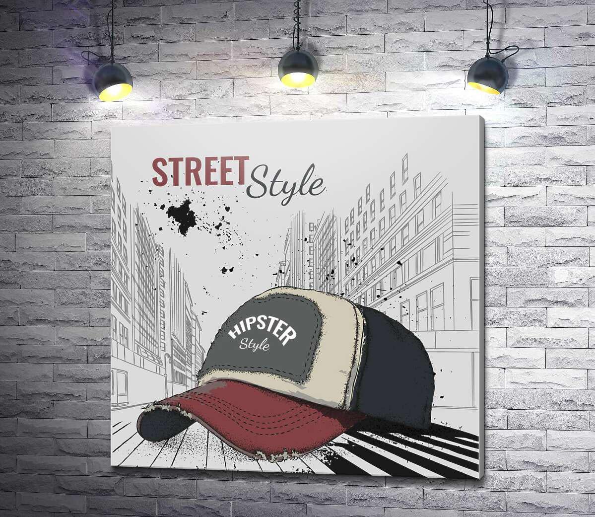 Картина ArtPoster Постер з бейсболкою і написом "Street Style" 100x100 см Модуль №1 (004519)