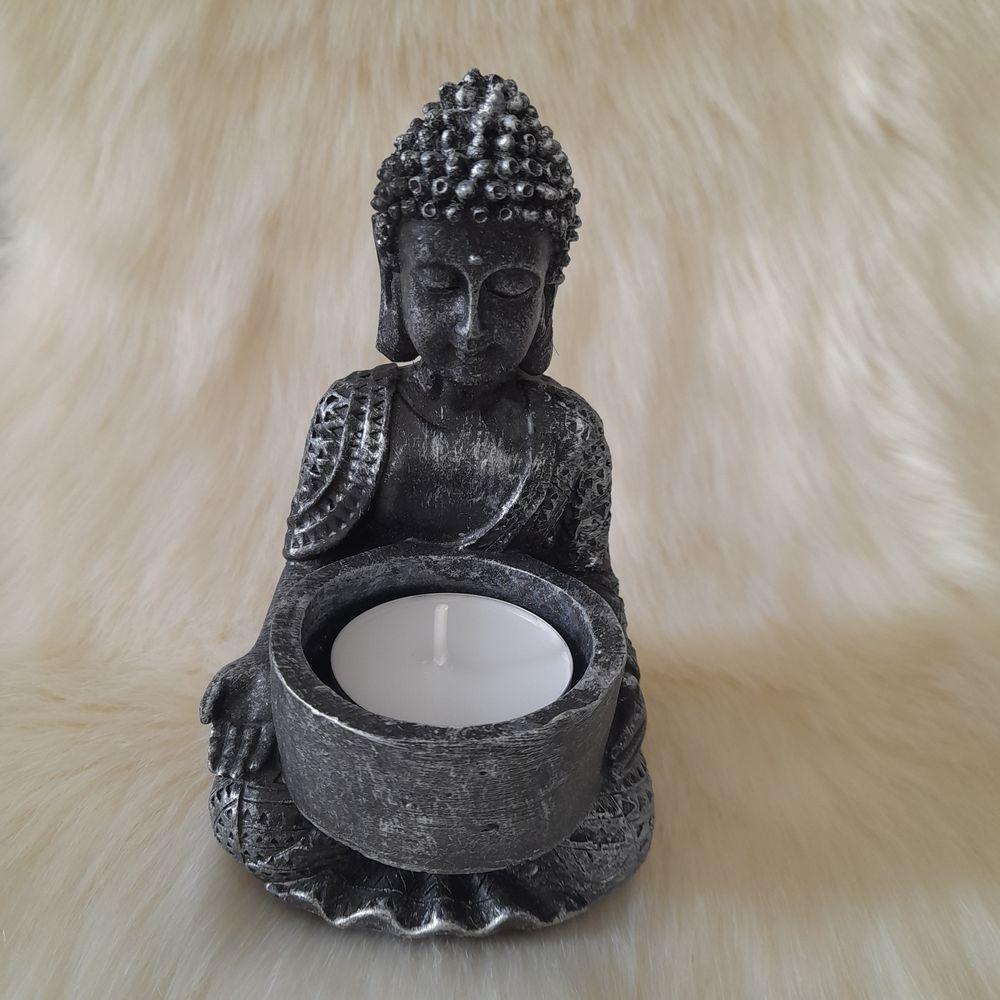 Підсвічник Гранд Презент Будда просить ПП703с 15х10х10 см Срібний
