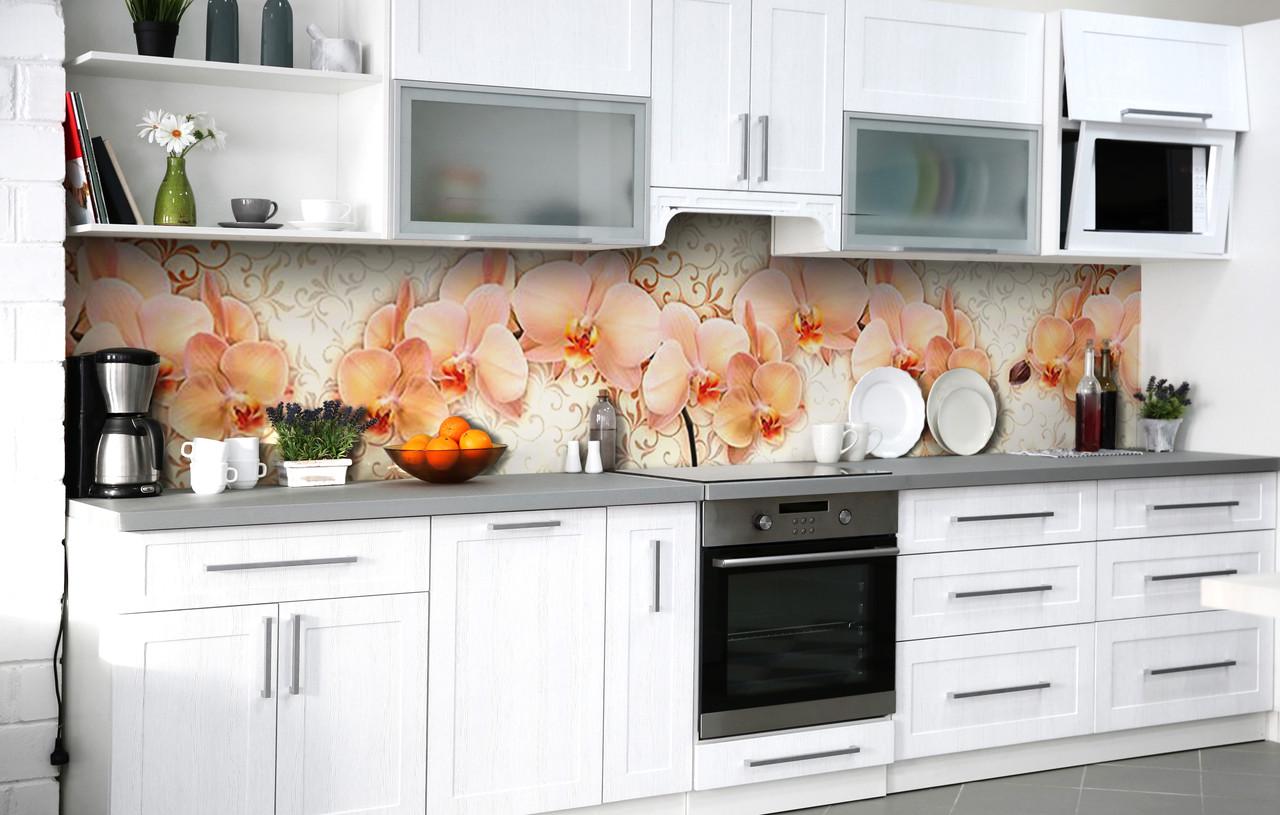 Кухонный фартук Персиковая орхидея виниловый самоклеющийся 600х3000 мм Розовый