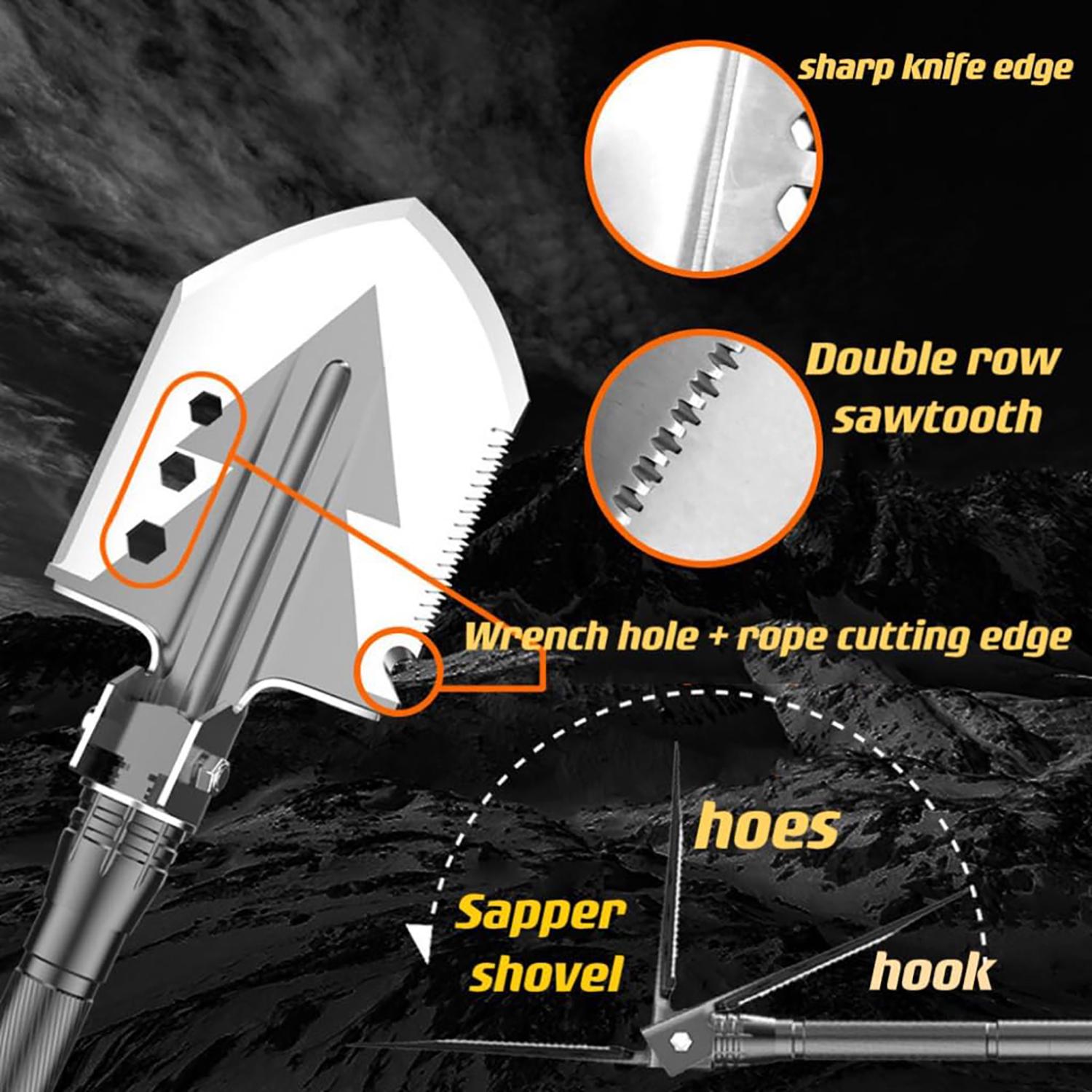 Лопата-мультитул туристическая складная многофункциональная 8в1 набор для выживания топор/нож в кейсе (87147) - фото 9