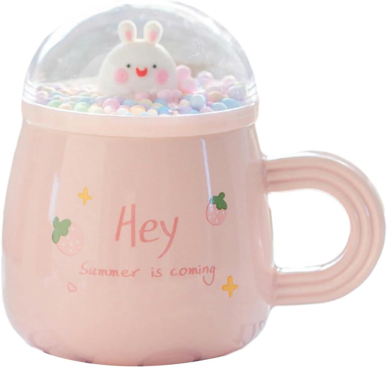 Чашка керамическая с крышкой Магический зайчонок 300 мл Розовый (21-рож-O8030-237)