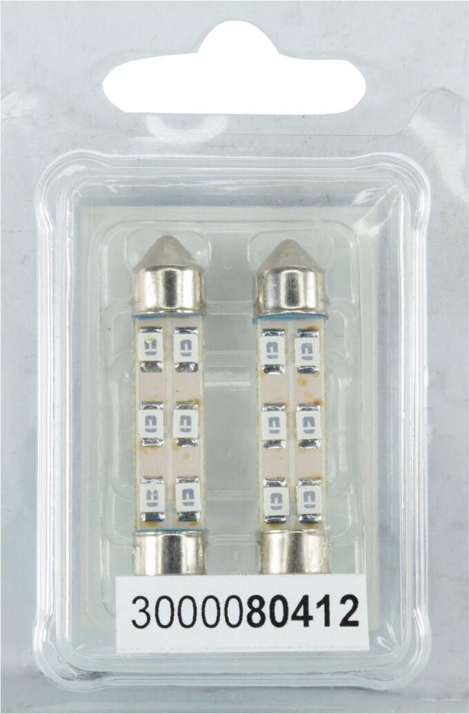 Лампочка FUTURA 2-х цокольная LED T11 C8W SMD 6 диодов 12 V-0,7 Вт SV8.5-8 41 мм 2 шт. Красный (80414)