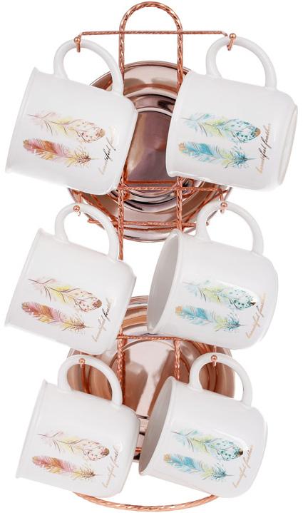 Чайный набор Плюмаж Перо жар-птицы 6 чашек 250 мл с блюдцами на подставке (BD-935-121)